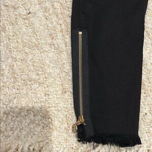 DL1961 Black and Gold Ankle Cropped Jeans with Frayed Hem